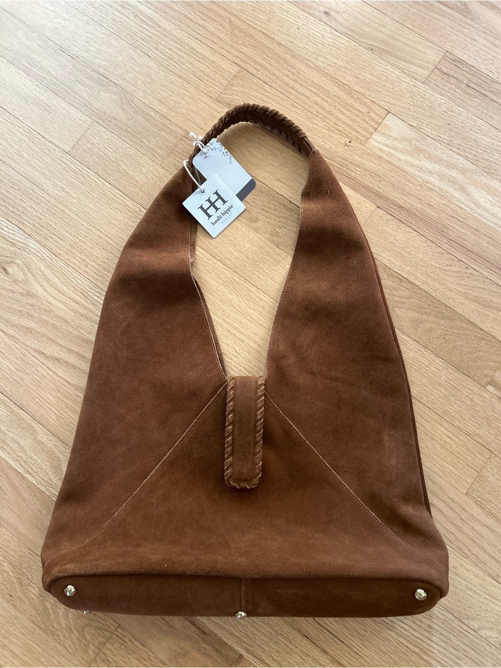 NWT Haute Hippie Triangle Suede Hobo, Cognac Brown - Picture 7 of 12